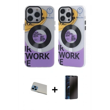 MARSİLYAN™- iPhone 13 Pro Max Kılıf Nova Doku Koleksiyonu - Siyah 3D Antistatik Hayalet Cam Ekran Koruyucu + Rainbow Kamera Lens Koruma Cam - MI