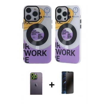 MARSİLYAN™- iPhone 13 Pro Max Kılıf Nova Doku Koleksiyonu - Siyah 3D Antistatik Hayalet Cam Ekran Koruyucu + Neon Fosforlu Kamera Lens - YL