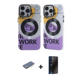 MARSİLYAN™- iPhone 13 Pro Max Kılıf Nova Doku Koleksiyonu - Siyah 3D Antistatik Hayalet Cam Ekran Koruyucu + Renkli Kamera Lens Koruma Cam - YL