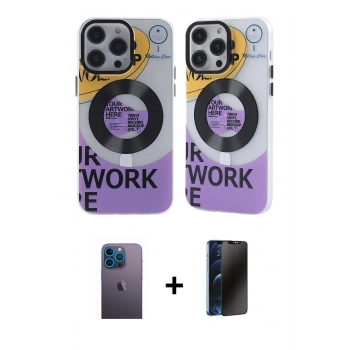 MARSİLYAN™- iPhone 13 Pro Max Kılıf Nova Doku Koleksiyonu - Siyah 3D Antistatik Hayalet Cam Ekran Koruyucu + Neon Fosforlu Kamera Lens - MI