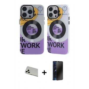 MARSİLYAN™- iPhone 13 Pro Max Kılıf Nova Doku Koleksiyonu - Siyah 3D Antistatik Hayalet Cam Ekran Koruyucu + Rainbow Kamera Lens Koruma Cam - BZ