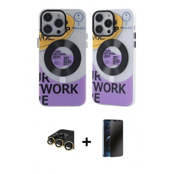 MARSİLYAN™- iPhone 13 Pro Max Kılıf Nova Doku Koleksiyonu - Siyah 3D Antistatik Hayalet Cam Ekran Koruyucu + Raze Metal Kamera Lens - GD