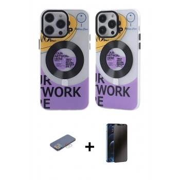 MARSİLYAN™- iPhone 13 Pro Max Kılıf Nova Doku Koleksiyonu - Siyah 3D Antistatik Hayalet Cam Ekran Koruyucu + Renkli Kamera Lens Koruma Cam - MI