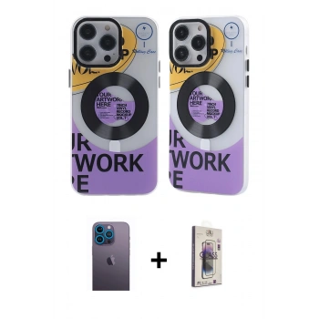 MARSİLYAN™- iPhone 13 Pro Max Kılıf Nova Doku Koleksiyonu - Siyah Bilvis 3D Cam Ekran Koruyucu + Neon Fosforlu Kamera Lens - MI