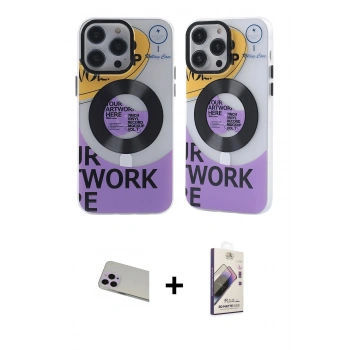 MARSİLYAN™- iPhone 13 Pro Max Kılıf Nova Doku Koleksiyonu - Siyah Bilvis 3D Mat Cam Ekran Koruyucu + Rainbow Kamera Lens Koruma Cam - MR