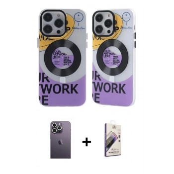 MARSİLYAN™- iPhone 13 Pro Max Kılıf Nova Doku Koleksiyonu - Siyah Bilvis 3D Mat Cam Ekran Koruyucu + Neon Fosforlu Kamera Lens - BZ