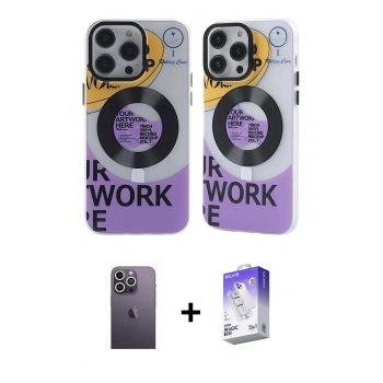 MARSİLYAN™- iPhone 13 Pro Max Kılıf Nova Doku Koleksiyonu - Siyah Bilvis 5in1 3D Magic Cam Ekran Koruyucu + Neon Fosforlu Kamera Lens - BZ