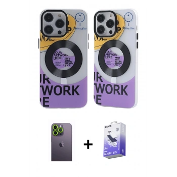MARSİLYAN™- iPhone 13 Pro Max Kılıf Nova Doku Koleksiyonu - Siyah Bilvis 5in1 5D Magic Hayalet Cam Ekran Koruyucu + Neon Fosforlu Kamera Lens - YL