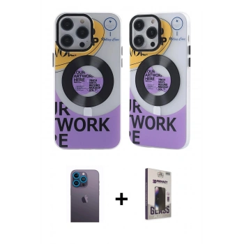 MARSİLYAN™- iPhone 13 Pro Max Kılıf Nova Doku Koleksiyonu - Siyah Bilvis Hayalet Cam Ekran Koruyucu + Neon Fosforlu Kamera Lens - MI