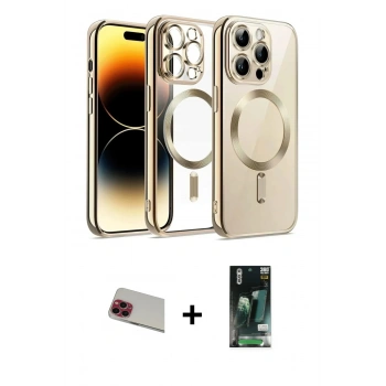 MARSİLYAN™- iPhone 13 Pro Max Kılıf Nova Işık Özel Seri - Şeffaf 360 Full Body Arka Koruyucu + Rainbow Kamera Lens Koruma Cam - KI