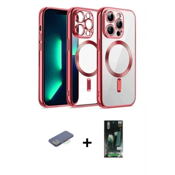 MARSİLYAN™- iPhone 13 Pro Max Kılıf Nova Işık Özel Seri - Şeffaf 360 Full Body Arka Koruyucu + Renkli Kamera Lens Koruma Cam - MI