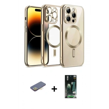 MARSİLYAN™- iPhone 13 Pro Max Kılıf Nova Işık Özel Seri - Şeffaf 360 Full Body Arka Koruyucu + Renkli Kamera Lens Koruma Cam - SI