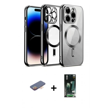 MARSİLYAN™- iPhone 13 Pro Max Kılıf Nova Işık Özel Seri - Şeffaf 360 Full Body Arka Koruyucu + Renkli Kamera Lens Koruma Cam - TU