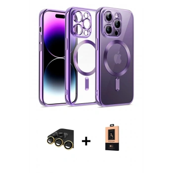 MARSİLYAN™- iPhone 13 Pro Max Kılıf Nova Işık Özel Seri - Şeffaf Maxco Cam Ekran Koruyucu + Raze Metal Kamera Lens - GD
