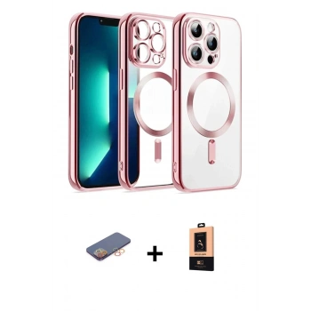 MARSİLYAN™- iPhone 13 Pro Max Kılıf Nova Işık Özel Seri - Şeffaf Maxco Cam Ekran Koruyucu + Renkli Kamera Lens Koruma Cam - TU