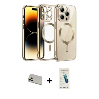 MARSİLYAN™- iPhone 13 Pro Max Kılıf Nova Işık Özel Seri - Şeffaf Pasifik Cam Ekran Koruyucu + Rainbow Kamera Lens Koruma Cam - REGD
