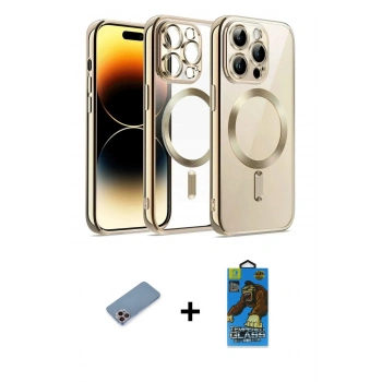 MARSİLYAN™- iPhone 13 Pro Max Kılıf Nova Işık Özel Seri - Siyah 18D Cam Ekran Koruyucu + Shine Kamera Lens Koruma Cam - PE
