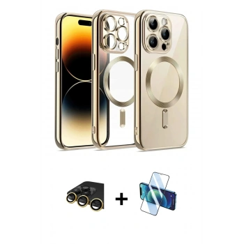 MARSİLYAN™- iPhone 13 Pro Max Kılıf Nova Işık Özel Seri - Siyah 3D Antistatik Cam Ekran Koruyucu + Raze Metal Kamera Lens - GD