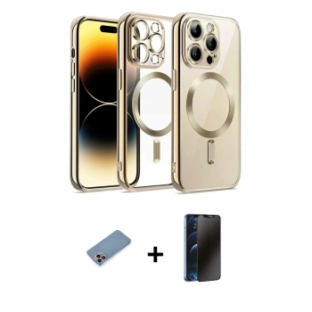 MARSİLYAN™- iPhone 13 Pro Max Kılıf Nova Işık Özel Seri - Siyah 3D Antistatik Hayalet Cam Ekran Koruyucu + Shine Kamera Lens Koruma Cam - PE