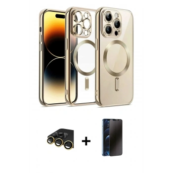 MARSİLYAN™- iPhone 13 Pro Max Kılıf Nova Işık Özel Seri - Siyah 3D Antistatik Hayalet Cam Ekran Koruyucu + Raze Metal Kamera Lens - GD