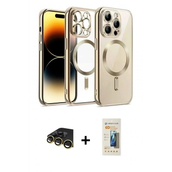 MARSİLYAN™- iPhone 13 Pro Max Kılıf Nova Işık Özel Seri - Siyah 6D Mat Seramik Hayalet Nano Ekran Koruyucu + Raze Metal Kamera Lens - GD