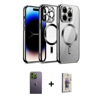 MARSİLYAN™- iPhone 13 Pro Max Kılıf Nova Işık Özel Seri - Siyah Bilvis 3D Cam Ekran Koruyucu + Neon Fosforlu Kamera Lens - YL