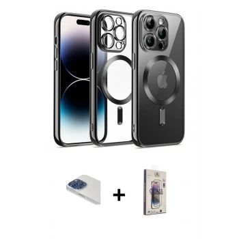 MARSİLYAN™- iPhone 13 Pro Max Kılıf Nova Işık Özel Seri - Siyah Bilvis 3D Cam Ekran Koruyucu + Pers Alüminyum Kamera Lens - LT