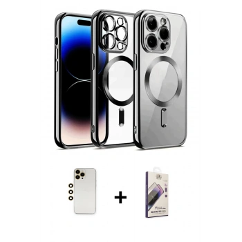 MARSİLYAN™- iPhone 13 Pro Max Kılıf Nova Işık Özel Seri - Siyah Bilvis 3D Mat Cam Ekran Koruyucu + Shine Kamera Lens - GD