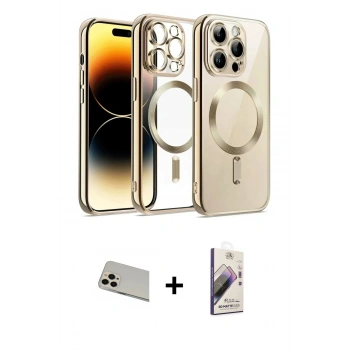 MARSİLYAN™- iPhone 13 Pro Max Kılıf Nova Işık Özel Seri - Siyah Bilvis 3D Mat Cam Ekran Koruyucu + Rainbow Kamera Lens Koruma Cam - REGD