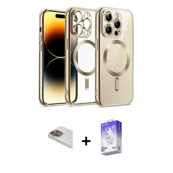 MARSİLYAN™- iPhone 13 Pro Max Kılıf Nova Işık Özel Seri - Siyah Bilvis 5in1 3D Magic Cam Ekran Koruyucu + Pers Alüminyum Kamera Lens - GD