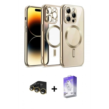 MARSİLYAN™- iPhone 13 Pro Max Kılıf Nova Işık Özel Seri - Siyah Bilvis 5in1 3D Magic Cam Ekran Koruyucu + Raze Metal Kamera Lens - GD