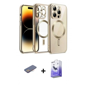 MARSİLYAN™- iPhone 13 Pro Max Kılıf Nova Işık Özel Seri - Siyah Bilvis 5in1 5D Magic Hayalet Cam Ekran Koruyucu + Renkli Kamera Lens Koruma Cam - PE