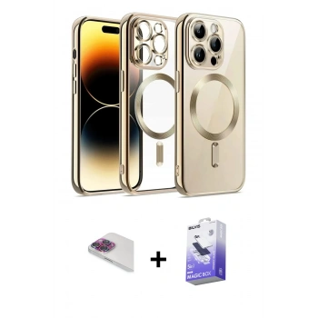 MARSİLYAN™- iPhone 13 Pro Max Kılıf Nova Işık Özel Seri - Siyah Bilvis 5in1 5D Magic Hayalet Cam Ekran Koruyucu + Pers Alüminyum Kamera Lens - GI