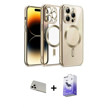 MARSİLYAN™- iPhone 13 Pro Max Kılıf Nova Işık Özel Seri - Siyah Bilvis 5in1 5D Magic Hayalet Cam Ekran Koruyucu + Rainbow Kamera Lens Koruma Cam - BZ