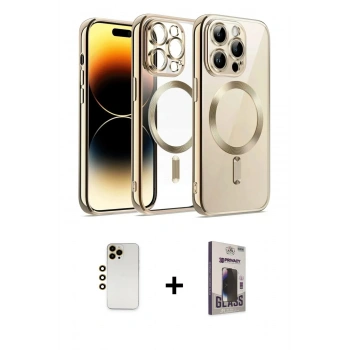 MARSİLYAN™- iPhone 13 Pro Max Kılıf Nova Işık Özel Seri - Siyah Bilvis Hayalet Cam Ekran Koruyucu + Shine Kamera Lens - GD