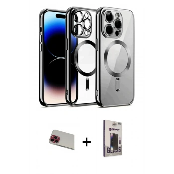 MARSİLYAN™- iPhone 13 Pro Max Kılıf Nova Işık Özel Seri - Siyah Bilvis Hayalet Cam Ekran Koruyucu + Rainbow Kamera Lens Koruma Cam - KI