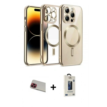 MARSİLYAN™- iPhone 13 Pro Max Kılıf Nova Işık Özel Seri - Siyah Bilvis Hayalet Cam Ekran Koruyucu + Rainbow Kamera Lens Koruma Cam - KI