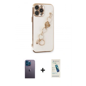MARSİLYAN™- iPhone 13 Pro Max Kılıf Nova Işık Prime - Şeffaf Pasifik Cam Ekran Koruyucu + Neon Fosforlu Kamera Lens - MI