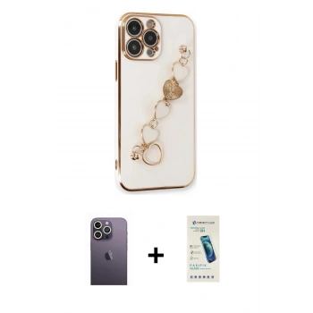 MARSİLYAN™- iPhone 13 Pro Max Kılıf Nova Işık Prime - Şeffaf Pasifik Cam Ekran Koruyucu + Neon Fosforlu Kamera Lens - BZ