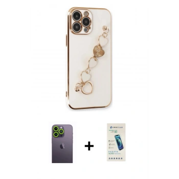 MARSİLYAN™- iPhone 13 Pro Max Kılıf Nova Işık Prime - Şeffaf Pasifik Cam Ekran Koruyucu + Neon Fosforlu Kamera Lens - YL