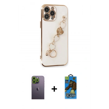 MARSİLYAN™- iPhone 13 Pro Max Kılıf Nova Işık Prime - Siyah 18D Cam Ekran Koruyucu + Neon Fosforlu Kamera Lens - YL
