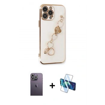 MARSİLYAN™- iPhone 13 Pro Max Kılıf Nova Işık Prime - Siyah 3D Antistatik Cam Ekran Koruyucu + Neon Fosforlu Kamera Lens - BZ