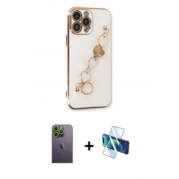 MARSİLYAN™- iPhone 13 Pro Max Kılıf Nova Işık Prime - Siyah 3D Antistatik Cam Ekran Koruyucu + Neon Fosforlu Kamera Lens - YL