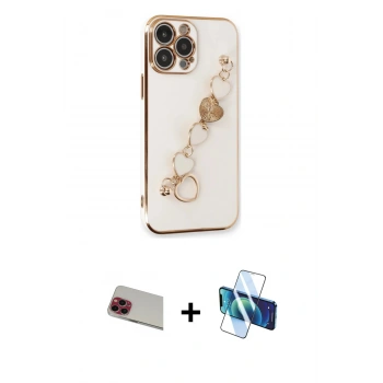 MARSİLYAN™- iPhone 13 Pro Max Kılıf Nova Işık Prime - Siyah 3D Antistatik Cam Ekran Koruyucu + Rainbow Kamera Lens Koruma Cam - KI