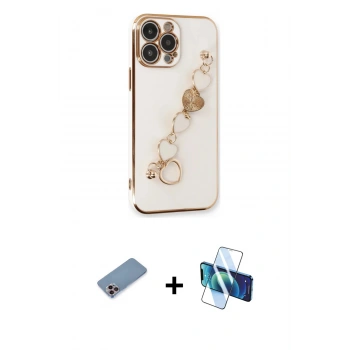 MARSİLYAN™- iPhone 13 Pro Max Kılıf Nova Işık Prime - Siyah 3D Antistatik Cam Ekran Koruyucu + Shine Kamera Lens Koruma Cam - PE