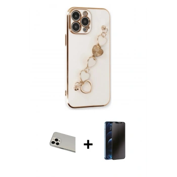 MARSİLYAN™- iPhone 13 Pro Max Kılıf Nova Işık Prime - Siyah 3D Antistatik Hayalet Cam Ekran Koruyucu + Rainbow Kamera Lens Koruma Cam - BZ
