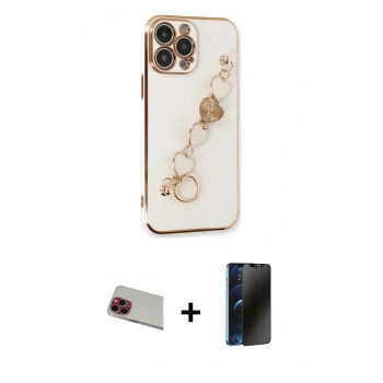 MARSİLYAN™- iPhone 13 Pro Max Kılıf Nova Işık Prime - Siyah 3D Antistatik Hayalet Cam Ekran Koruyucu + Rainbow Kamera Lens Koruma Cam - KI