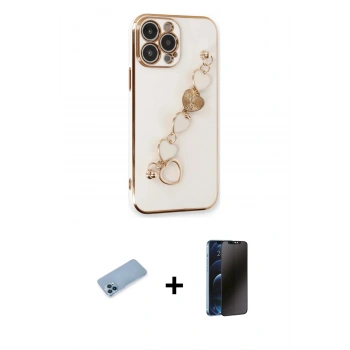 MARSİLYAN™- iPhone 13 Pro Max Kılıf Nova Işık Prime - Siyah 3D Antistatik Hayalet Cam Ekran Koruyucu + Shine Kamera Lens Koruma Cam - MI