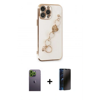 MARSİLYAN™- iPhone 13 Pro Max Kılıf Nova Işık Prime - Siyah 3D Antistatik Hayalet Cam Ekran Koruyucu + Neon Fosforlu Kamera Lens - YL