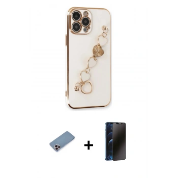 MARSİLYAN™- iPhone 13 Pro Max Kılıf Nova Işık Prime - Siyah 3D Antistatik Hayalet Cam Ekran Koruyucu + Shine Kamera Lens Koruma Cam - PE